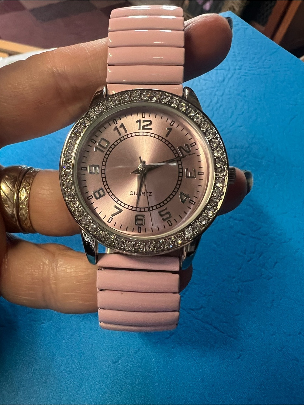 Women's Pink Crystal Bezel Quartz Watch with Pink Strap